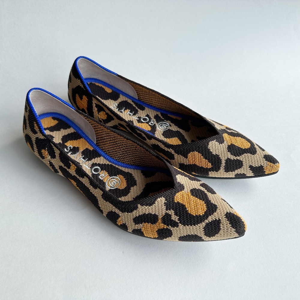 Rothy's The Point Big Cat Leopard Print Knit Flats Women's Size 8